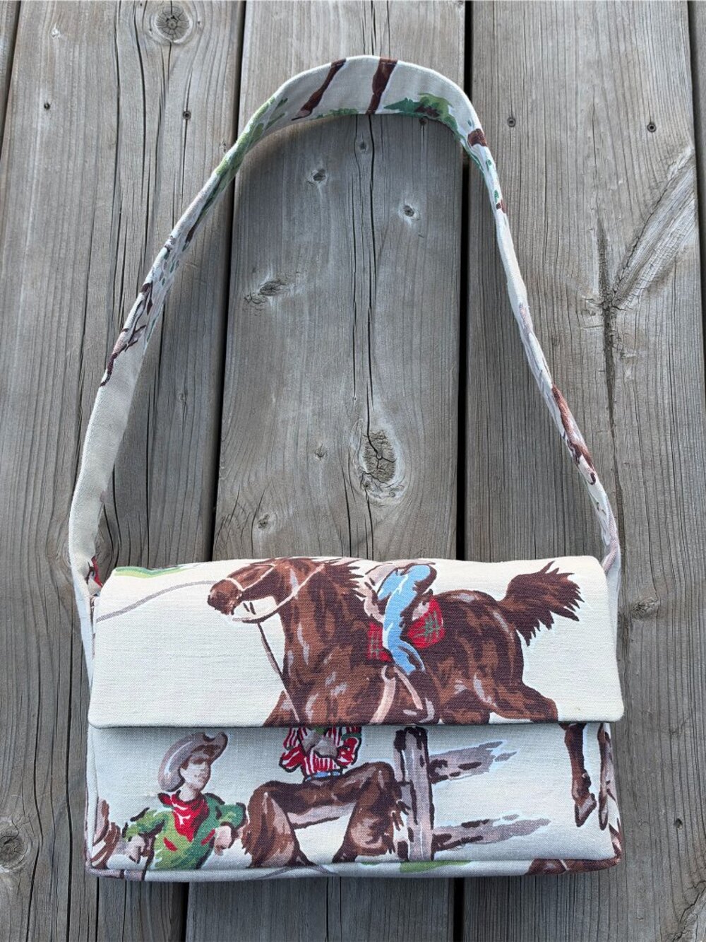 handmade upcycled flap bag western cowboys